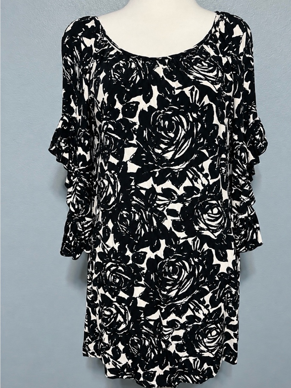 Uncle Frank Anthropologie Black White Rose Floral Dress Whimsigoth Boho Large